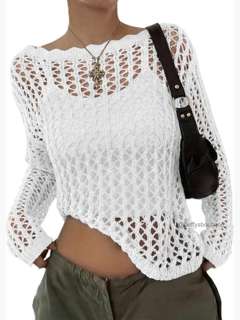 Off Shoulder Knit Summer Sweater Loose Fit Beach Vacation Top